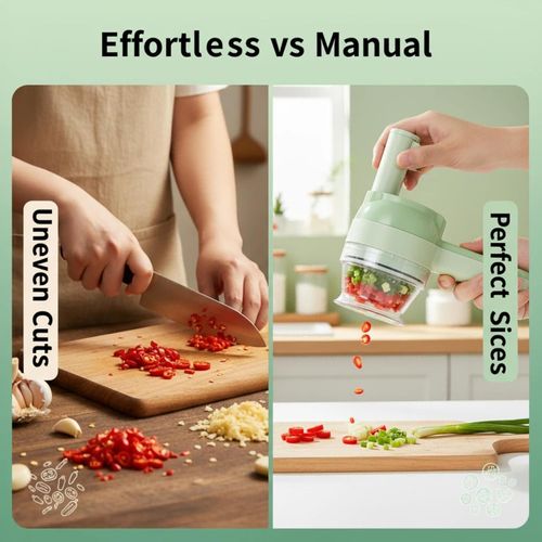 Multi-functional electric vegetable cutter, 4-in-1 vegetable cutter, mini garlic maker, garlic food processor, cordless electric vegetable cutter