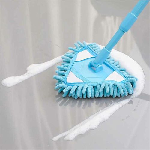 Microfiber triangular rotating mop, extendable mop, suitable for home, wall, and office use (blue).