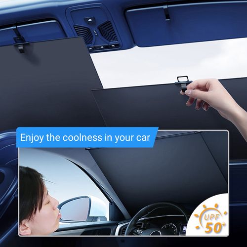2Pcs Car Windshield Sun Shade Retractable Adjustable Truck Vans Front Window Sunshades Blocks Rays and Heat Sunshade for Vans