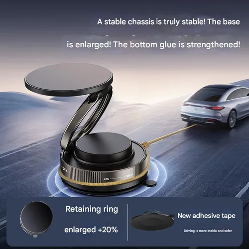 Car Vacuum Magnetic Phone Holder, 2800gf Strong Magnetic Phone Mount, 360° Adjustable and Enhanced Suction Cup, Suitable for DashboardMirror, Car Phone Holder (Black)