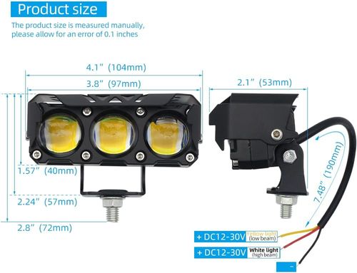 LED Yellow, White Dual Color Motorcycle Driving Fog Lights Bar 1Pcs approx 3.8Inch Offroad Driving Lights Pod Lights Work Auxiliary Lights fit for Motorcycle Truck Vehicle ATV SUV UTV 4WD Boat Tractor