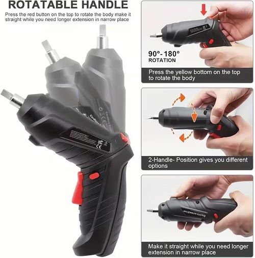 Electric Screwdriver, Cordless Screwdriver Rechargeable, Power Drill Screwdriver Set, Screw Gun with Torque Setting, 2 Position Handle with LED Light