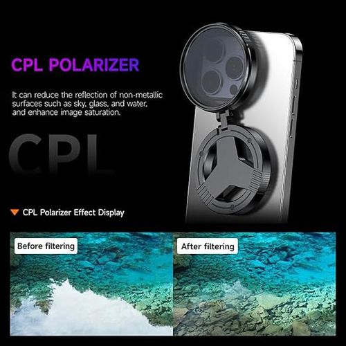 52mm CPL Mobile Phone Camera Filter - Magnetic, Foldable, Extendable, Universal for Smartphones (iPhone, Samsung, Android) - Portable Photography AccessoryCompatible with all mobile phones, features a magnetic ring.