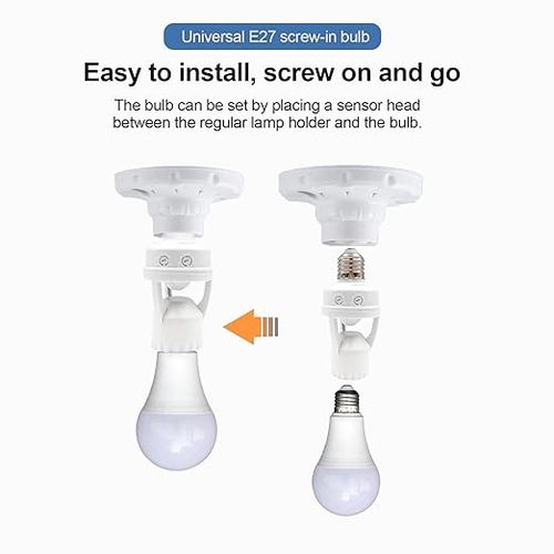 PIR Motion Sensor Light Socket, E26 E27 Smart Lamp Bulb Holder Adapter Auto On Off Light Control Suitable for Garage Basement Porch Storage Room