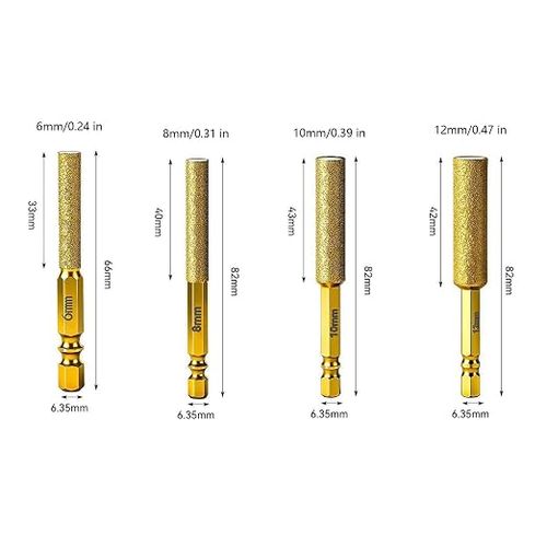 Hex Perfect Hole Drill Bit,4Pcs Diamond Coated Hole Saw Core Drill Bit,High Hardness,with Non Slip  Hex Shank for Dry Drilling and Grinding Integration,for Porcelain Tile Marble Glass Ceramic