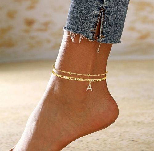 Anklet Bracelets for Women Female Foot Chain 26 Letters Zircon Double Layer Anklet Jewelry Anklet 26 Initial Anklet Bracelets for Women Letters Anklet Womens Anklet (A,One Size)