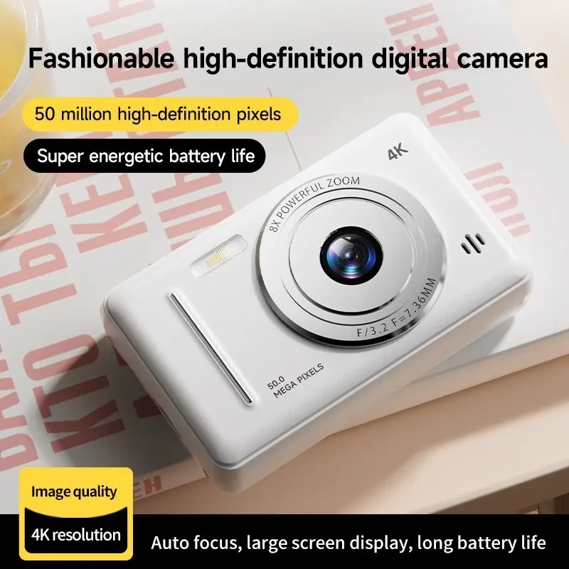 Digital Camera 32GB HD 1080P 50MP 2.4'' LCD Screen 8X Zoom Anti-Shake White