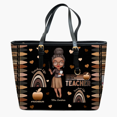 Personalized Leather Bucket Bag - Gift For Teacher - I Teach Love ARND005