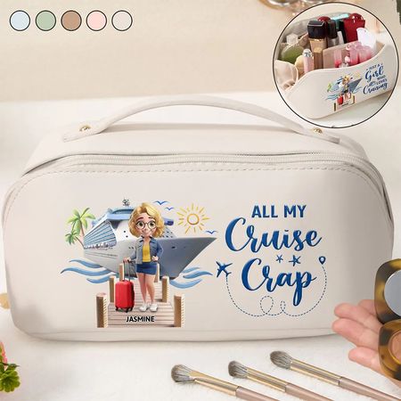 Travel All My Cruise Crap - Personalized Leather Makeup Bag
