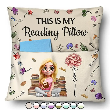 My Reading Pillow Reading Girl With Birth Month Flower - Personalized Pocket Pillow