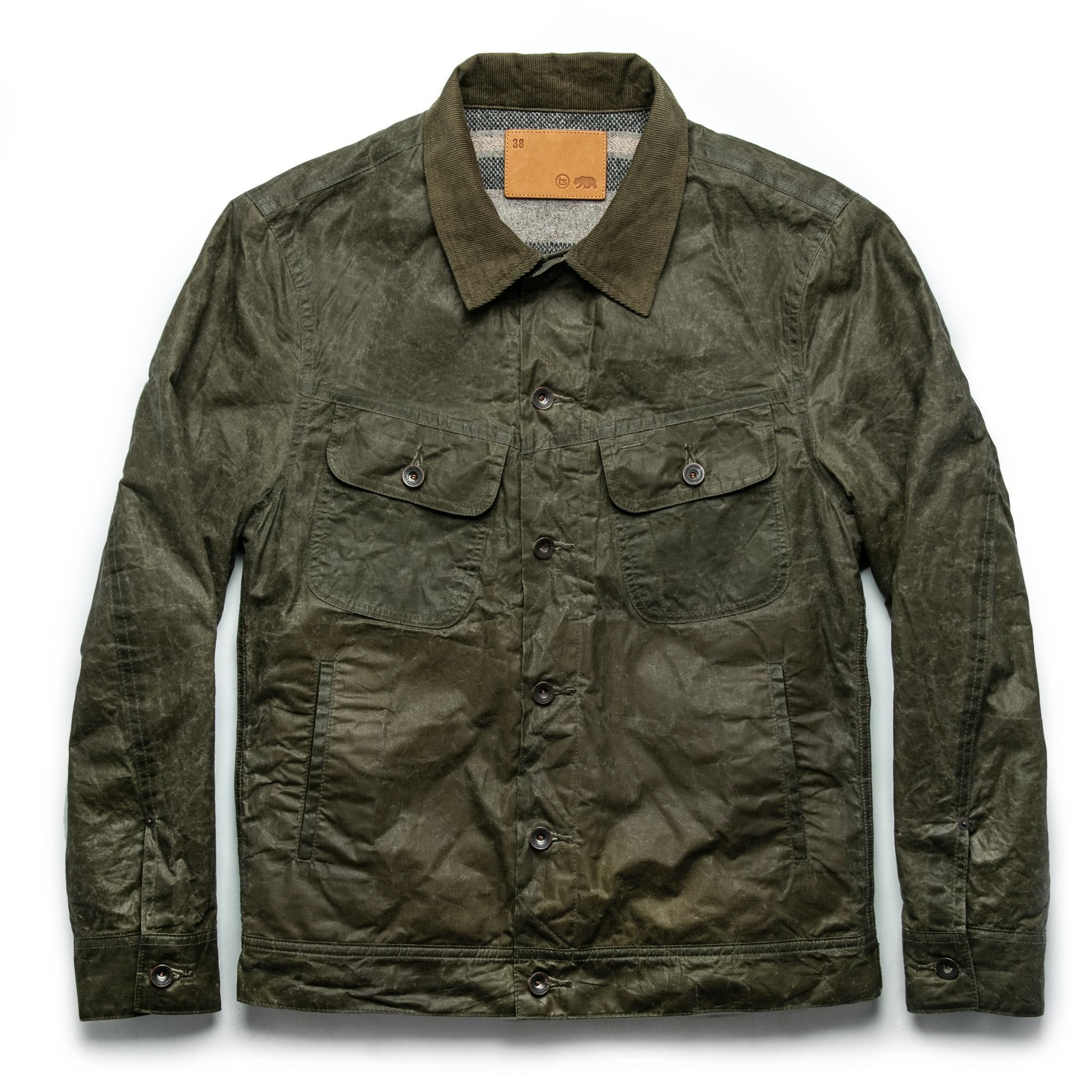 Auoun Lined Long Haul Jacket in Olive Waxed Canvas