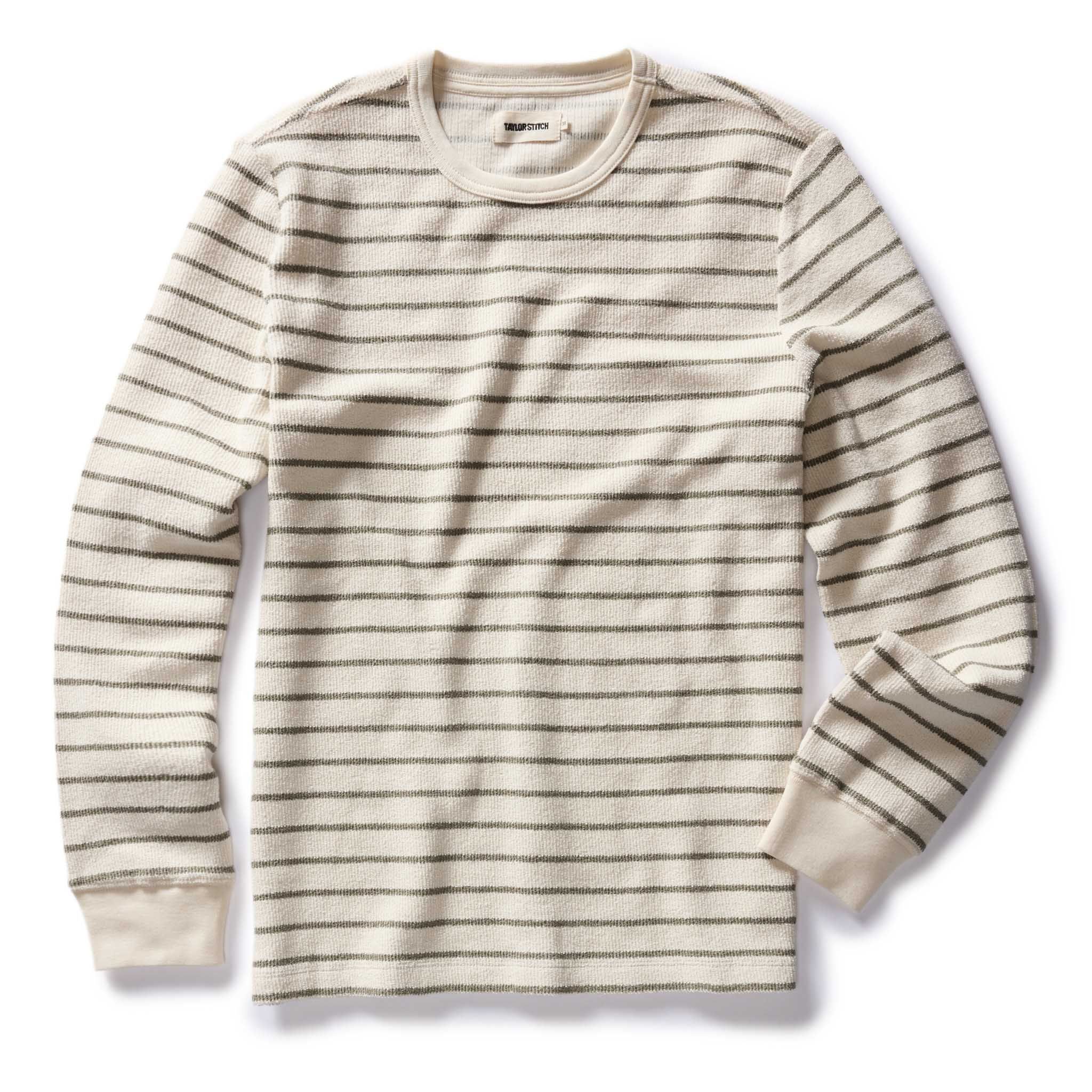 Auoun Adams Crew in Cilantro Stripe Reverse Terry