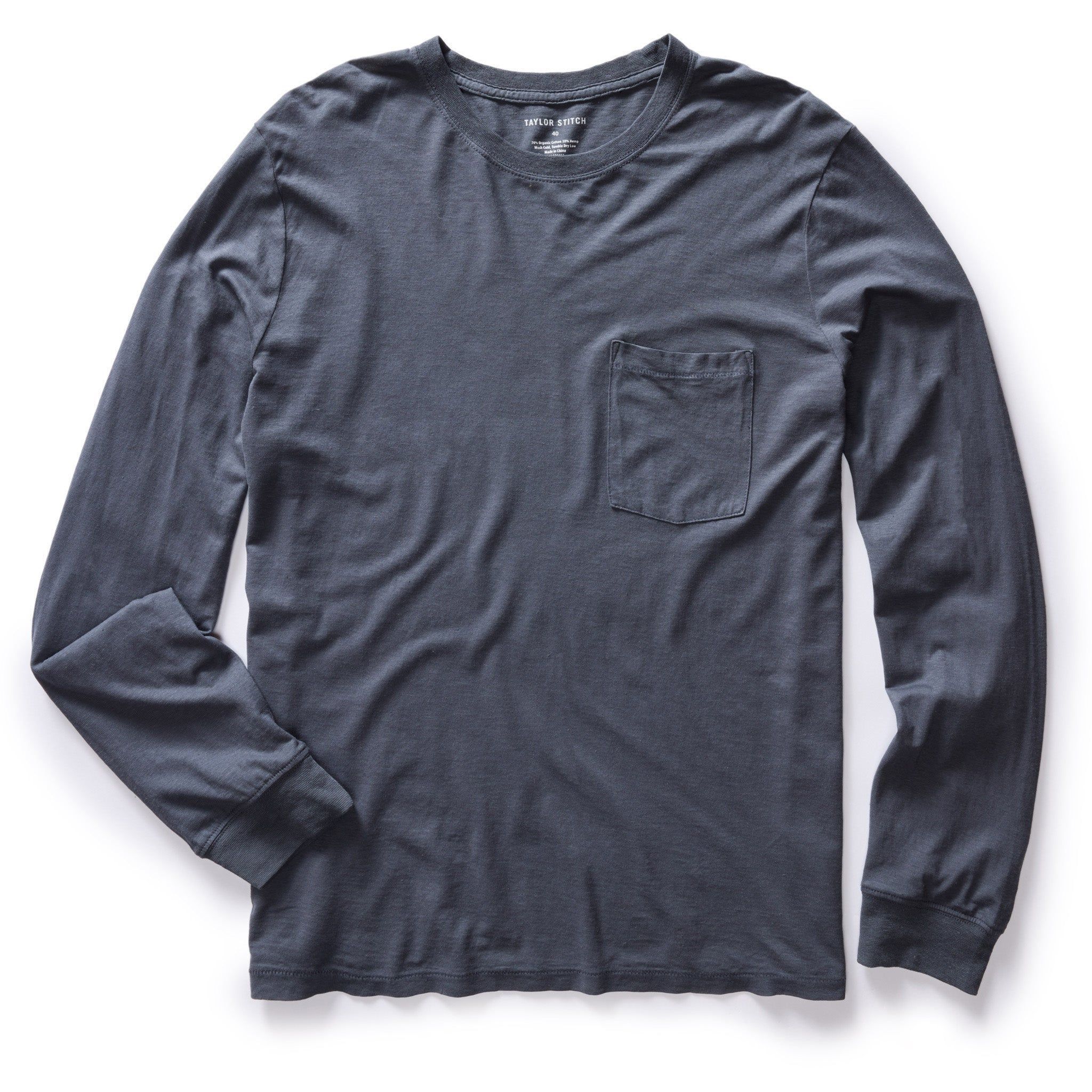 Auoun Cotton Hemp Long Sleeve Tee in Navy