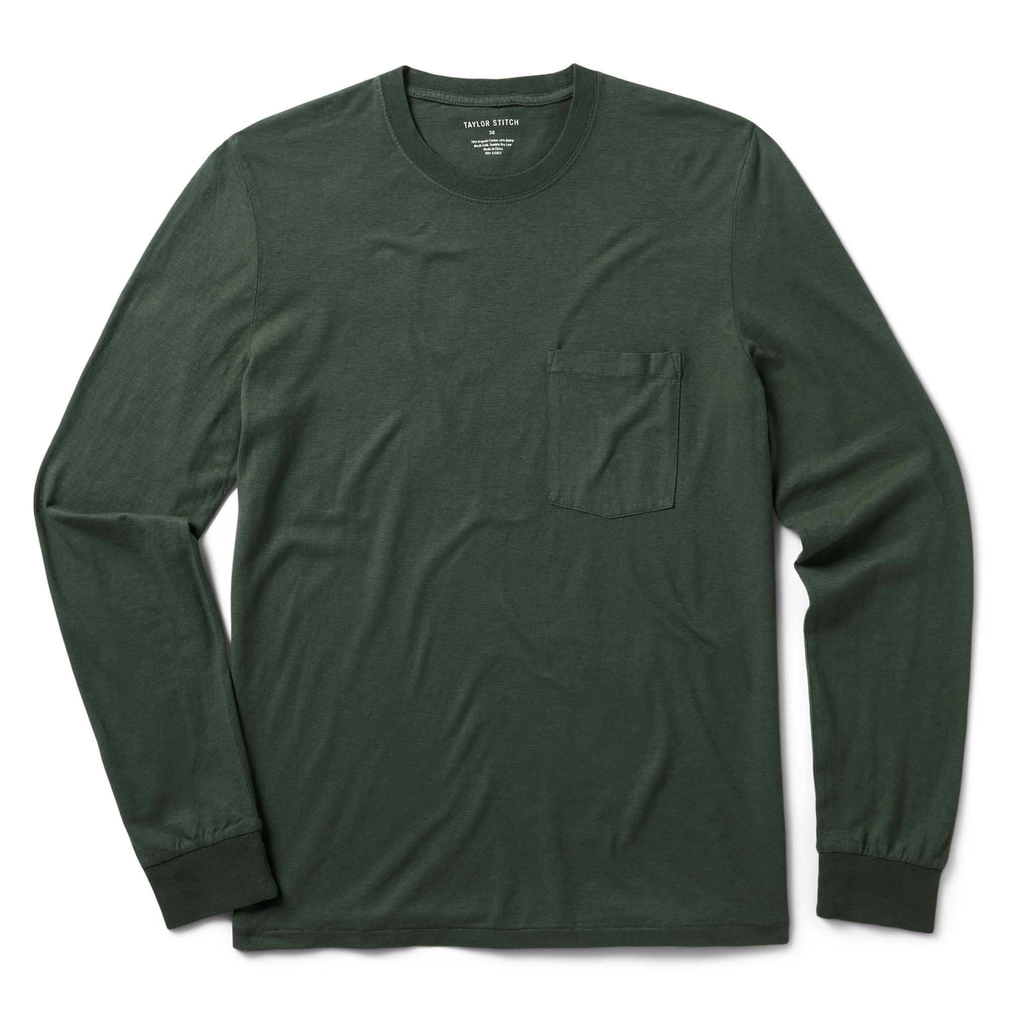 Auoun Cotton Hemp Long Sleeve Tee in Pine