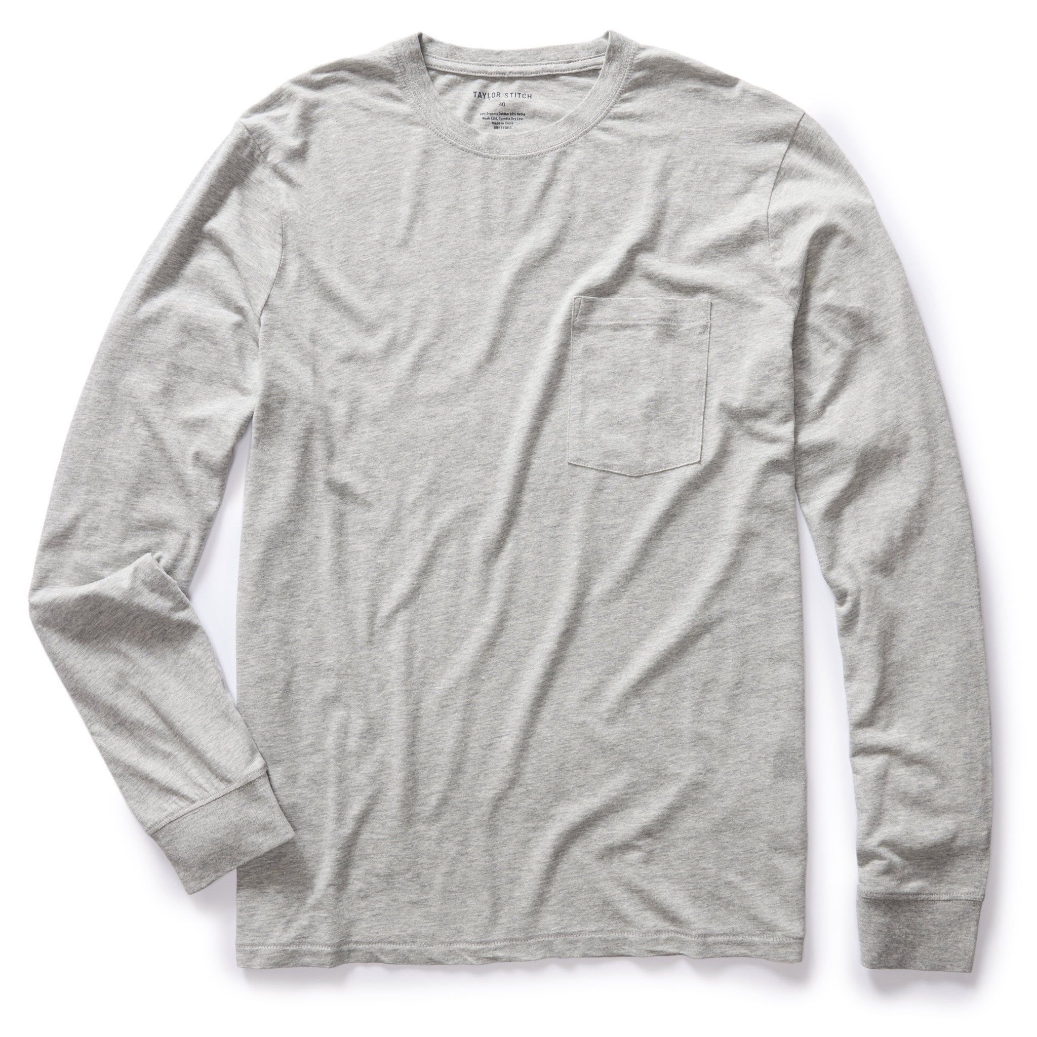 Auoun Cotton Hemp Long Sleeve Tee in Heather Grey