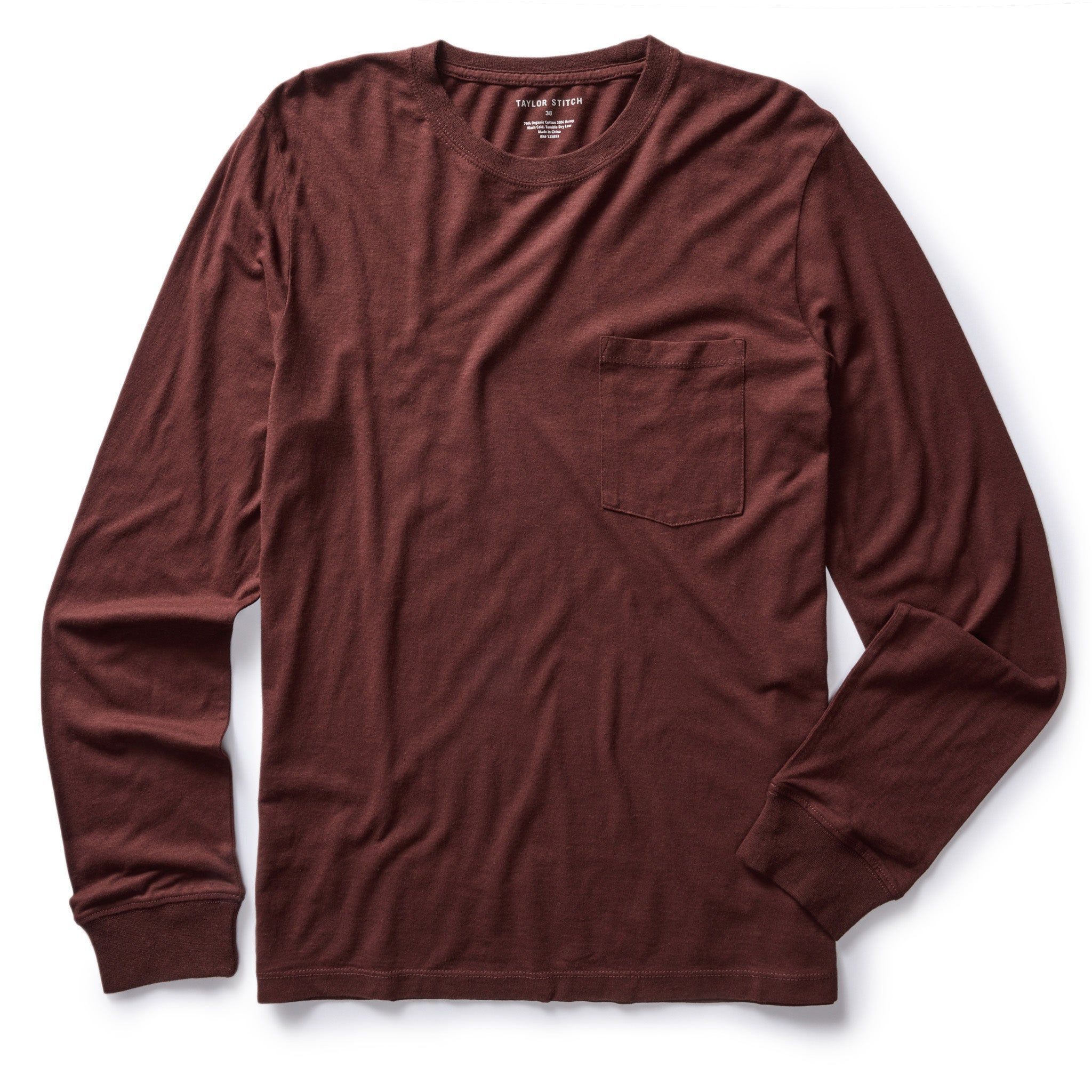 Auoun Cotton Hemp Long Sleeve Tee in Burgundy