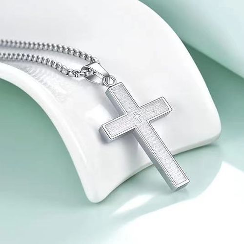 1 piece of engraved necklace, suitable for both men and women, cross-shaped pendant necklace