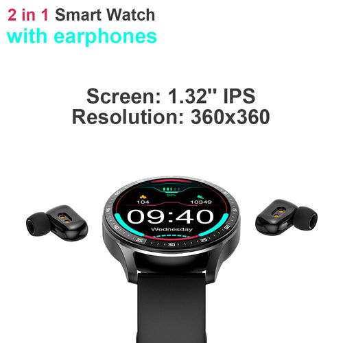 2-in-1 music control smartwatch with earplugs