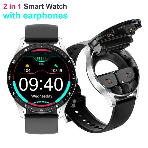 2-in-1 music control smartwatch with earplugs