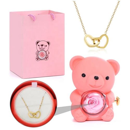 Creative Design Lover Confession Hugging Bear Necklace Gift Box