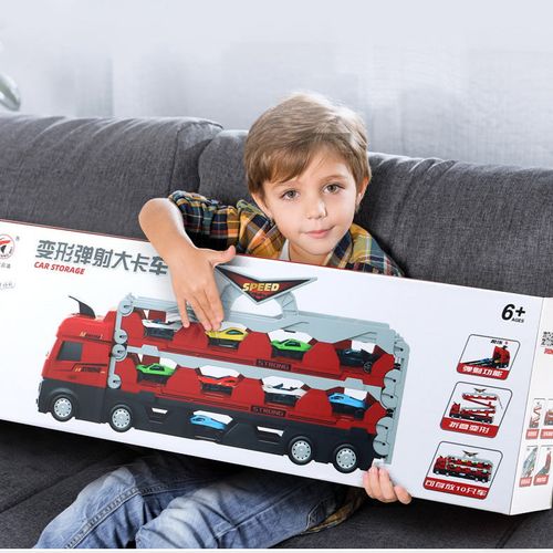 New Boys Gift Toys Big Transform Folding Truck 207CM Railway Storage Toys Car with 8 Pcs Alloy Car Model