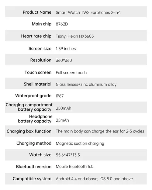 X10 High-End 2 in 1 Smart Watch ,IP67 250+30mAh NFC BT Call Round Smart Watch with Built-in Earbuds