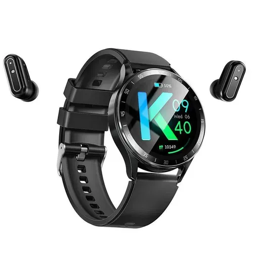 X10 High-End 2 in 1 Smart Watch ,IP67 250+30mAh NFC BT Call Round Smart Watch with Built-in Earbuds