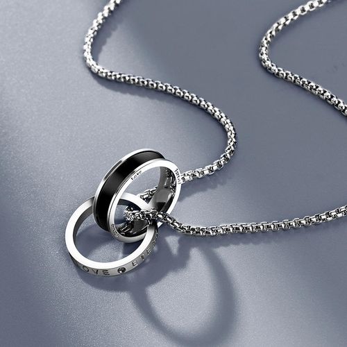 Titanium stainless steel ring and necklace, hip-hop necklace, engraved love double-ring pendant