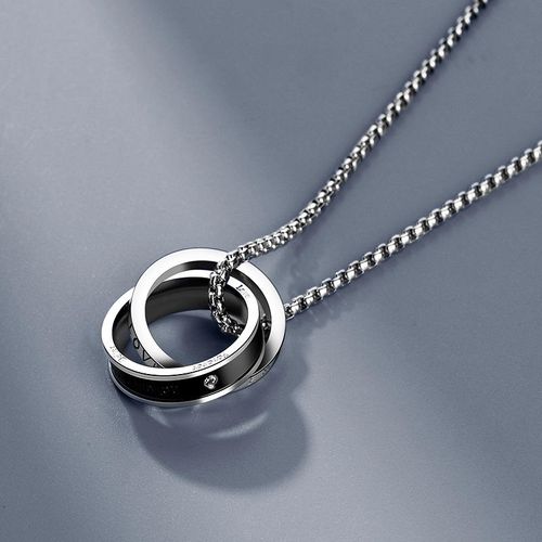 Titanium stainless steel ring and necklace, hip-hop necklace, engraved love double-ring pendant