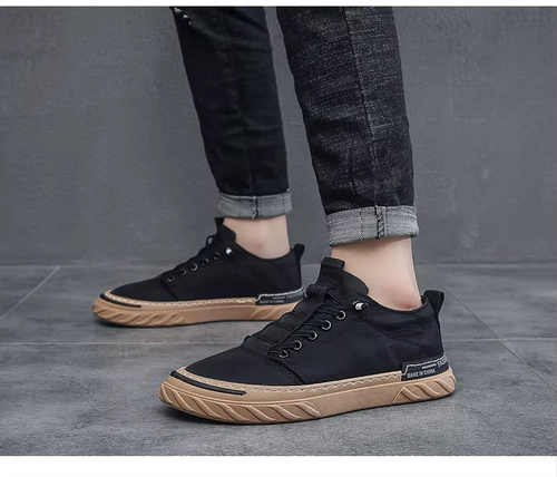 Men's black slip-on breathable canvas shoes, ice silk casual shoes, loafers