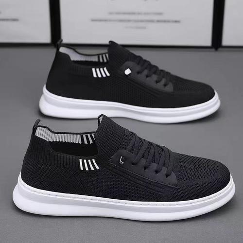 Men's Breathable Anti-Odor Mesh Casual Sports Slip-On Shoes - Black Flat Shoes