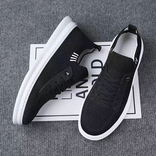 Men's Breathable Anti-Odor Mesh Casual Sports Slip-On Shoes - Black Flat Shoes
