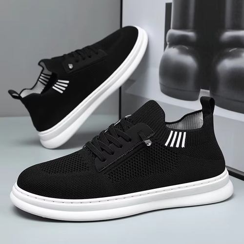 Men's Breathable Anti-Odor Mesh Casual Sports Slip-On Shoes - Black Flat Shoes