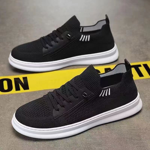 Men's Breathable Anti-Odor Mesh Casual Sports Slip-On Shoes - Black Flat Shoes