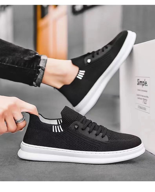 Men's Breathable Anti-Odor Mesh Casual Sports Slip-On Shoes - Black Flat Shoes