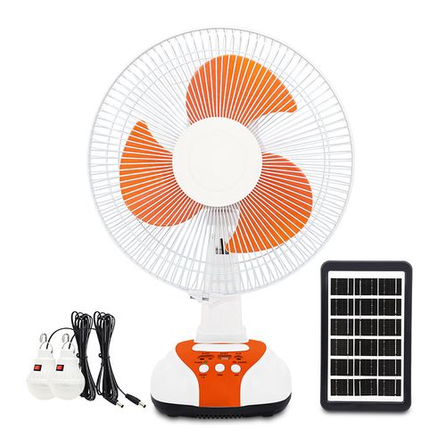 Multifunctional 12 inch solar AC or DC rechargeable oscillating head adjustable speed rechargeable mobile phone lighting fan set