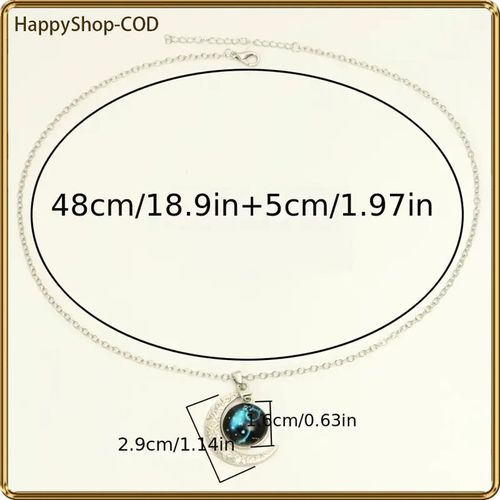 Moon pendant nightlight necklace - fashionable for night and solar constellations, colorful glass pendant, zinc alloy, perfect gift