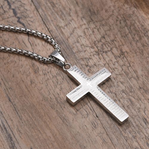 1 piece of engraved necklace, suitable for both men and women, cross-shaped pendant necklace