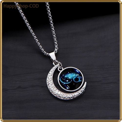 Moon pendant nightlight necklace - fashionable for night and solar constellations, colorful glass pendant, zinc alloy, perfect gift