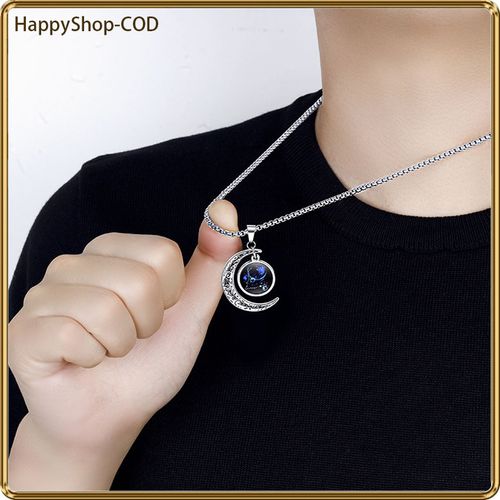 Moon pendant nightlight necklace - fashionable for night and solar constellations, colorful glass pendant, zinc alloy, perfect gift
