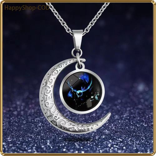 Moon pendant nightlight necklace - fashionable for night and solar constellations, colorful glass pendant, zinc alloy, perfect gift