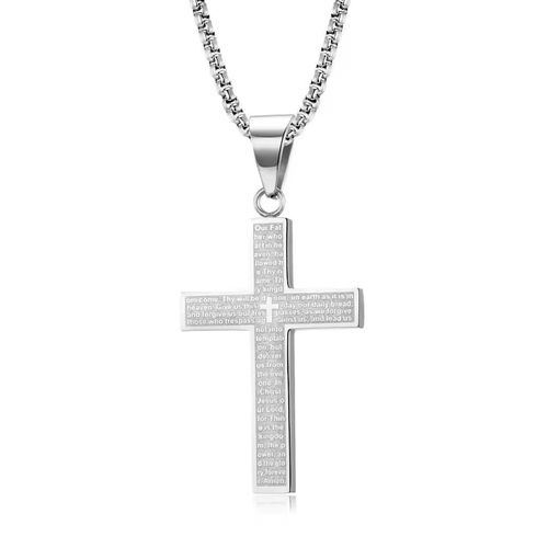 1 piece of engraved necklace, suitable for both men and women, cross-shaped pendant necklace