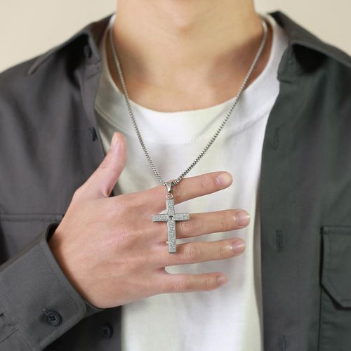 1 piece of engraved necklace, suitable for both men and women, cross-shaped pendant necklace