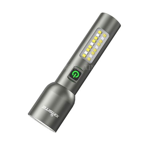 Lanterna LED portátil recarregável de 1800 mAh de longo alcance, luz branca e vermelha, corpo em alumínio, para campismo ao ar livre, emergência