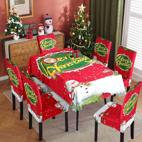 Conjunto especial de cadeiras com toalha de mesa e tema natalício, impermeáveis, com cinco peças, 4 capas para cadeiras + 1 toalha de mesa
