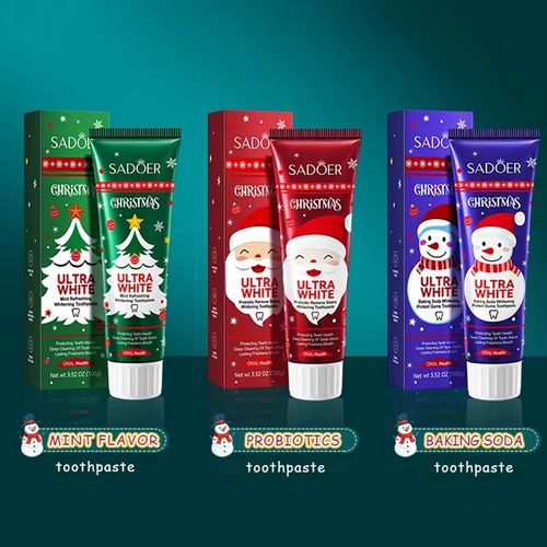 Pasta de dentes branqueadora com tema natalício, super eficaz, remove manchas com apenas um clique, 100ml