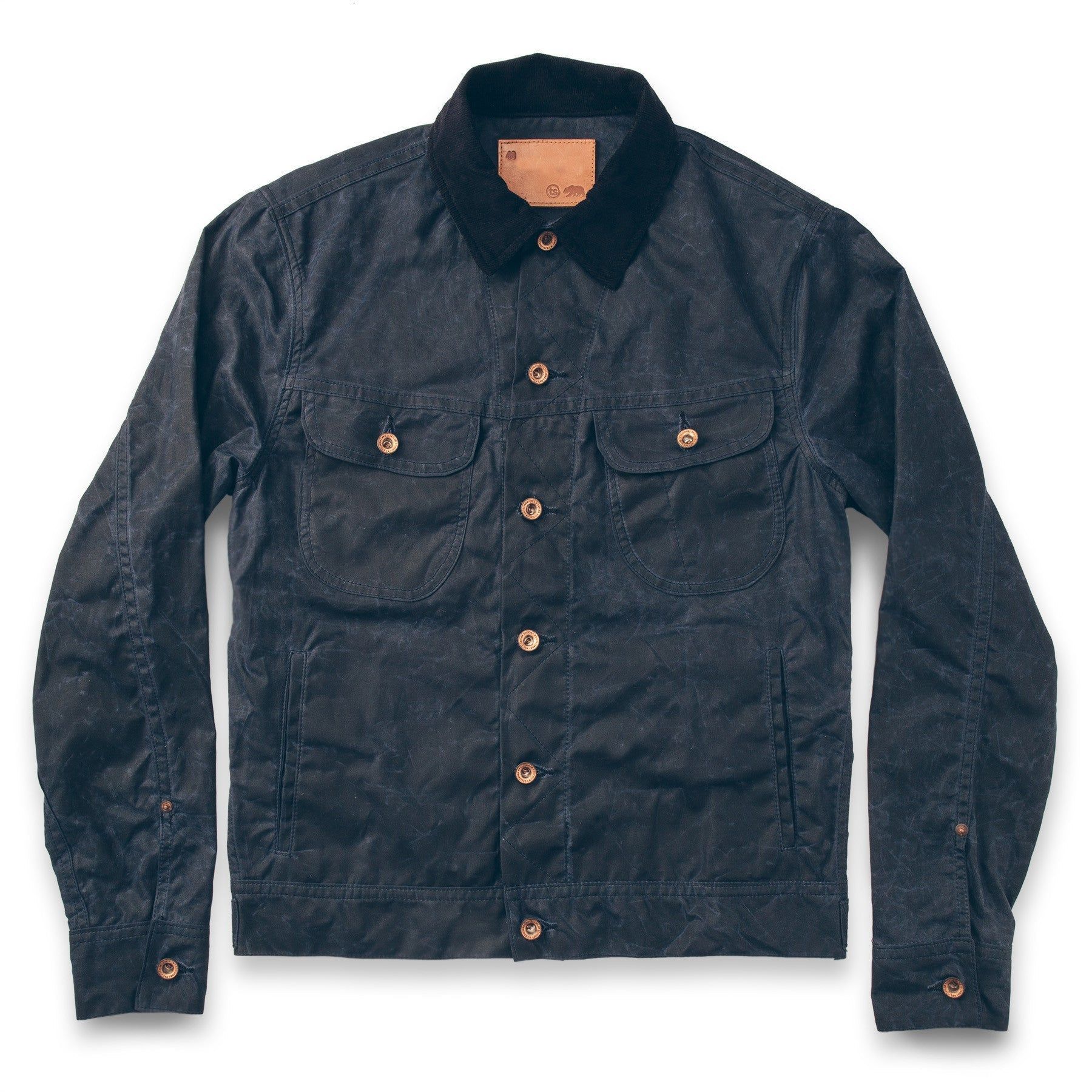 Ouown Long Haul Jacket in Navy Waxed Canvas