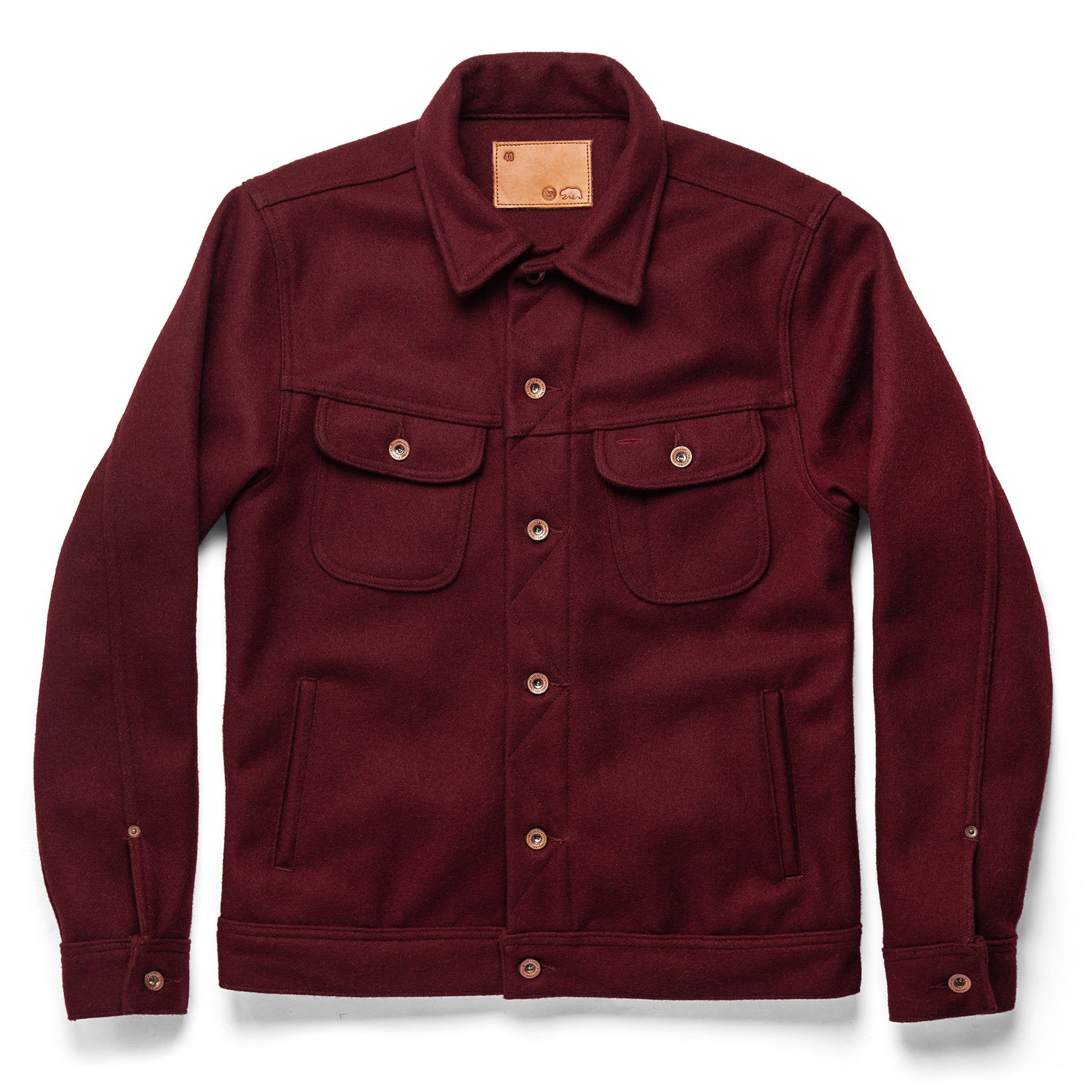 Ouown Long Haul Jacket in Burgundy Melton Wool