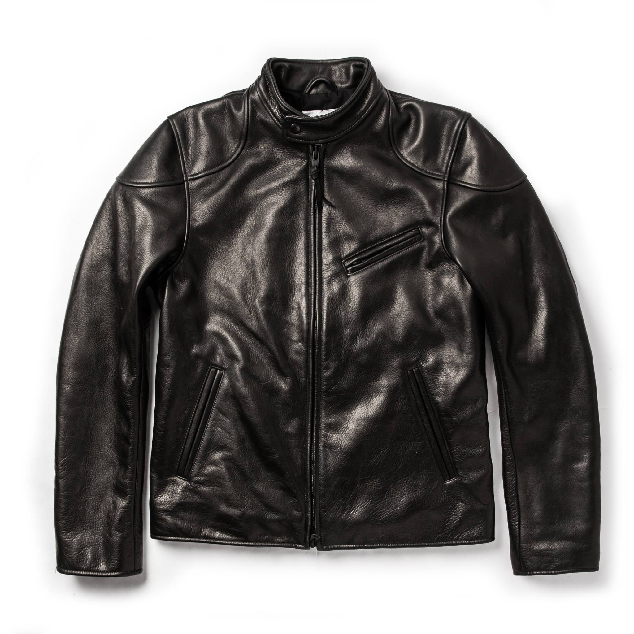 Ouown Band Collar Moto Jacket in Black Steerhide