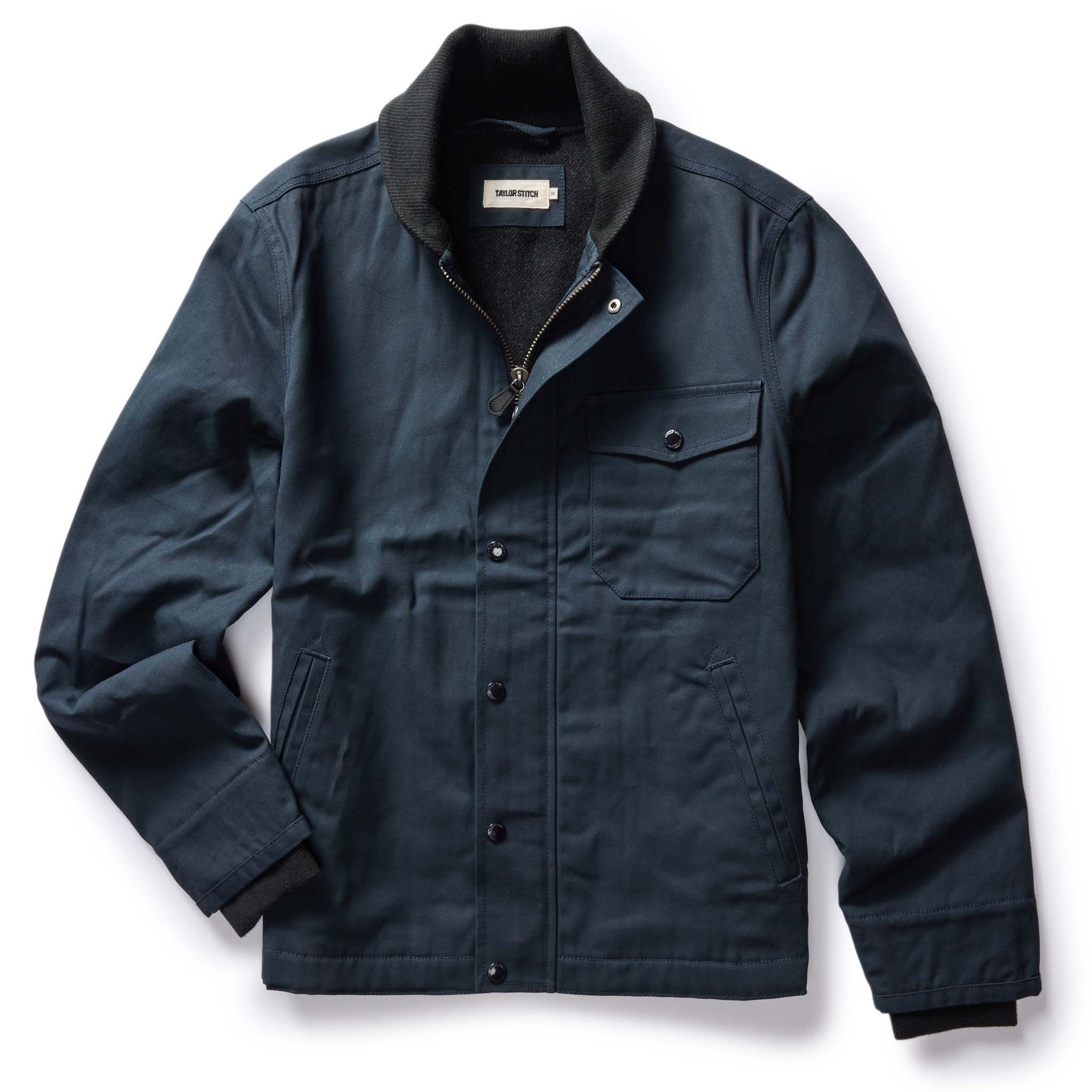 Ouown Deck Jacket in Dark Navy Dry Wax